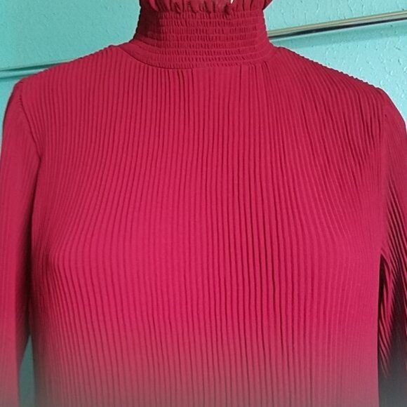 Dress Red Long Pleated Bell Sleeves Ruffle Collar Grey & Gray Women's WOMAN'S 8 - Picture 6 of 12